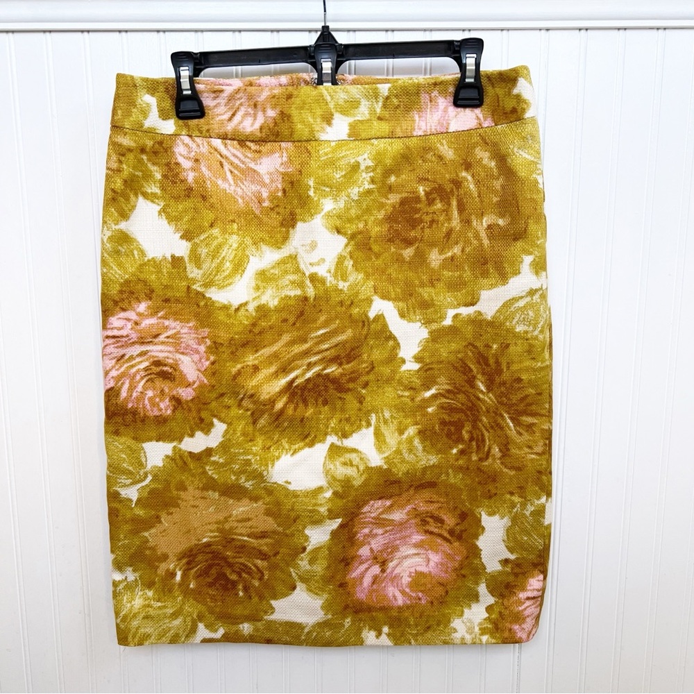 Talbots Women’s Size 8 Yellow & Ivory Watercolor Floral Pencil Skirt